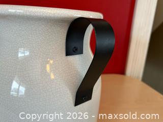 MaxSold Auction: White Crazed Ceramic Crock with Metal Handles - London (Ontario, Canada) PARTNER MANAGED Downsizing Online Auction - Trillium Crescent