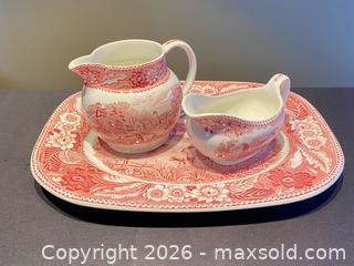 MaxSold Auction: Wood & Sons “Woodland” Red Transferware Pitcher, Boat & Tray – England - London (Ontario, Canada) PARTNER MANAGED Downsizing Online Auction - Trillium Crescent