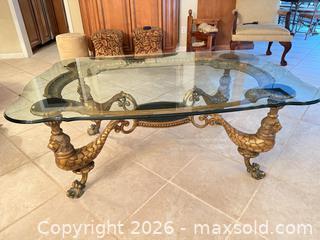 MaxSold Auction: Baroque Rococo Glass Top Coffee Table with Ornate Sea-Creature Base - Greenburgh (New York, USA) SELLER MANAGED Moving Online Auction -  Sprain Road
