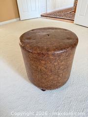 MaxSold Auction: Brown Faux Leather Ottoman with Embossed Floral Pattern - Greenburgh (New York, USA) SELLER MANAGED Moving Online Auction -  Sprain Road