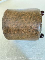 MaxSold Auction: Brown Faux Leather Ottoman with Embossed Floral Pattern - Greenburgh (New York, USA) SELLER MANAGED Moving Online Auction -  Sprain Road