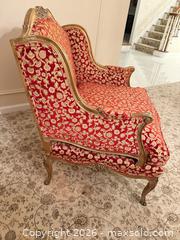 MaxSold Auction: French Louis XV Gilt Wood Armchair with Red Gold Brocade Upholstery - Greenburgh (New York, USA) SELLER MANAGED Moving Online Auction -  Sprain Road