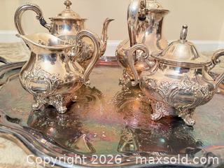 MaxSold Auction: Reed & Barton Silver?Plated Tea and Coffee Service with Tray - Greenburgh (New York, USA) SELLER MANAGED Moving Online Auction -  Sprain Road
