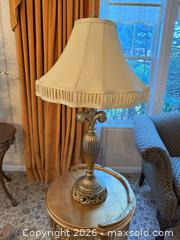 MaxSold Auction: Traditional Vintage Cast Metal Table Lamp with Cream Fabric Shade - Greenburgh (New York, USA) SELLER MANAGED Moving Online Auction -  Sprain Road