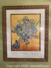 MaxSold Auction: Vincent van Gogh "Irises" reproduction poster in ornate gold frame - Greenburgh (New York, USA) SELLER MANAGED Moving Online Auction -  Sprain Road