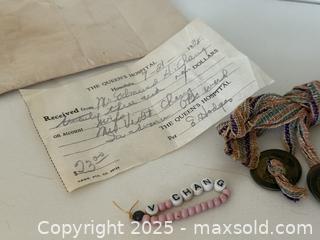 MaxSold Auction: Antique 1920's Birth Receipt, Baby Bracelet and fabric with Asian coins - Los Altos (California, USA) SELLER MANAGED Estate Sale Online Auction - Newcastle Drive