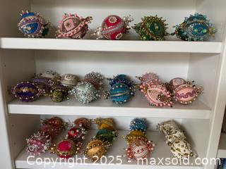 MaxSold Auction: HUGE Vintage Handmade Pushpin Sequin Pearl Bead Beaded Christmas Tree Ornaments 1 of 2 - Los Altos (California, USA) SELLER MANAGED Estate Sale Online Auction - Newcastle Drive