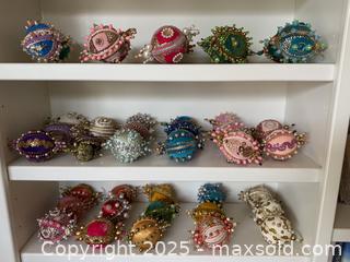 MaxSold Auction: HUGE Vintage Handmade Pushpin Sequin Pearl Bead Beaded Christmas Tree Ornaments 1 of 2 - Los Altos (California, USA) SELLER MANAGED Estate Sale Online Auction - Newcastle Drive