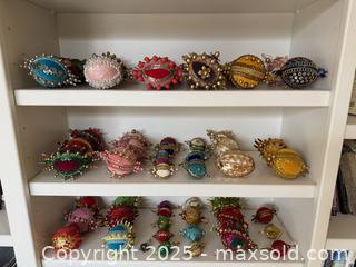 MaxSold Auction: HUGE Vintage Handmade Pushpin Sequin Pearl Bead Beaded Christmas Tree Ornaments 2 of 2 - Los Altos (California, USA) SELLER MANAGED Estate Sale Online Auction - Newcastle Drive