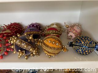 MaxSold Auction: HUGE Vintage Handmade Pushpin Sequin Pearl Bead Beaded Christmas Tree Ornaments 2 of 2 - Los Altos (California, USA) SELLER MANAGED Estate Sale Online Auction - Newcastle Drive