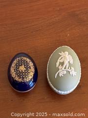 MaxSold Auction: Vintage 1984 Wedgwood Green Jasperware Cherub Egg Box & Limoges Castel Porcelain Egg Box - Los Altos (California, USA) SELLER MANAGED Estate Sale Online Auction - Newcastle Drive