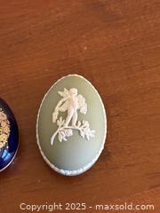 MaxSold Auction: Vintage 1984 Wedgwood Green Jasperware Cherub Egg Box & Limoges Castel Porcelain Egg Box - Los Altos (California, USA) SELLER MANAGED Estate Sale Online Auction - Newcastle Drive