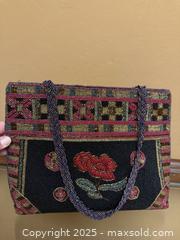 MaxSold Auction: Vintage Black Silk Hand Made Beaded Floral Purse Handbag - Los Altos (California, USA) SELLER MANAGED Estate Sale Online Auction - Newcastle Drive