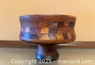 MaxSold Auction: Vintage Hand-Carved Inlaid Wooden Pedestal Bowl - Los Altos (California, USA) SELLER MANAGED Estate Sale Online Auction - Newcastle Drive