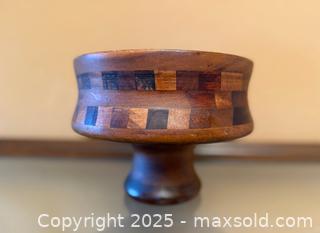 MaxSold Auction: Vintage Hand-Carved Inlaid Wooden Pedestal Bowl - Los Altos (California, USA) SELLER MANAGED Estate Sale Online Auction - Newcastle Drive