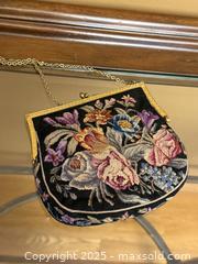 MaxSold Auction: Vintage Mid-Century Floral Tapestry Needlepoint Purse Handbag with Flowers and Chain Strap - Los Altos (California, USA) SELLER MANAGED Estate Sale Online Auction - Newcastle Drive