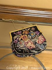 MaxSold Auction: Vintage Mid-Century Floral Tapestry Needlepoint Purse Handbag with Flowers and Chain Strap - Los Altos (California, USA) SELLER MANAGED Estate Sale Online Auction - Newcastle Drive