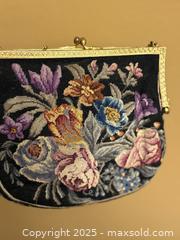MaxSold Auction: Vintage Mid-Century Floral Tapestry Needlepoint Purse Handbag with Flowers and Chain Strap - Los Altos (California, USA) SELLER MANAGED Estate Sale Online Auction - Newcastle Drive
