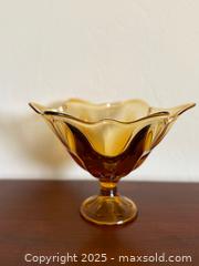 MaxSold Auction: Vintage Mid-Century Viking Amber Stretch Art Glass Petal Footed Compote / Centerpiece Bowl - Los Altos (California, USA) SELLER MANAGED Estate Sale Online Auction - Newcastle Drive