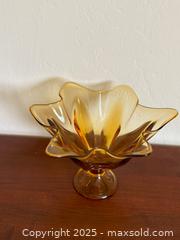 MaxSold Auction: Vintage Mid-Century Viking Amber Stretch Art Glass Petal Footed Compote / Centerpiece Bowl - Los Altos (California, USA) SELLER MANAGED Estate Sale Online Auction - Newcastle Drive
