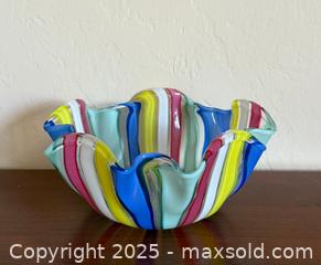 MaxSold Auction: Vintage Murano Style Glass Hankerchief Venetian Latticino Filigrana Ribbon Art Glass Bowl - Los Altos (California, USA) SELLER MANAGED Estate Sale Online Auction - Newcastle Drive