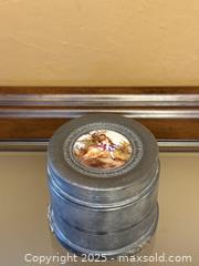 MaxSold Auction:  Vintage Sprague Metal Powder Trinket Music Box Victorian Enamel Inlay  - Los Altos (California, USA) SELLER MANAGED Estate Sale Online Auction - Newcastle Drive