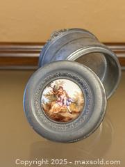 MaxSold Auction:  Vintage Sprague Metal Powder Trinket Music Box Victorian Enamel Inlay  - Los Altos (California, USA) SELLER MANAGED Estate Sale Online Auction - Newcastle Drive