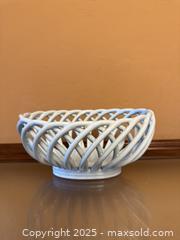 MaxSold Auction: White Oval Woven Latticed Ceramic Fruit / Bread Basket  - Los Altos (California, USA) SELLER MANAGED Estate Sale Online Auction - Newcastle Drive