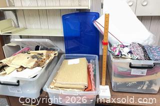 MaxSold Auction: Three Bins of Fabric, Bag of Batting Material and Singer Skirt Marker B - London (Ontario, Canada) PARTNER MANAGED Downsizing Online Auction - Ford Cres.