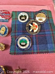 MaxSold Auction: collection of assorted vintage lapel pins, many of which are related to Canadian curling   - Toronto (Ontario, Canada) SELLER MANAGED Reseller Online Auction - Dartmoor Drive
