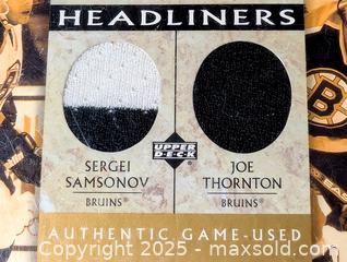MaxSold Auction: JOE THORNTON AND SERGEI SAMSONOV GAME USED JERSEY SWATCH CARD - Kingston (Ontario, Canada) SELLER MANAGED Downsizing Online Auction - Rosemund Crescent