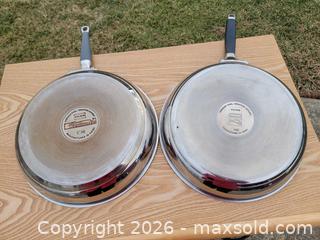 MaxSold Auction: Kenmore 12" Frying Pans (2) Stainless Steel & Teflon 1 Lid - East Cocalico Township (Pennsylvania, USA) SELLER MANAGED Downsizing Online Auction - Stevens Road                   