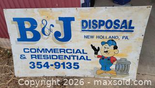 MaxSold Auction: Large Vintage Hand Painted Metal B&J Disposal Sign #2 - East Cocalico Township (Pennsylvania, USA) SELLER MANAGED Downsizing Online Auction - Stevens Road                   