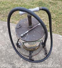 MaxSold Auction: Vintage Quaker State Golden Chassis Lubricant Drum on Roller  - East Cocalico Township (Pennsylvania, USA) SELLER MANAGED Downsizing Online Auction - Stevens Road                   