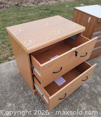 MaxSold Auction: Wooden Storage Cabinet w/ Key & Office Arm Chair - East Cocalico Township (Pennsylvania, USA) SELLER MANAGED Downsizing Online Auction - Stevens Road                   