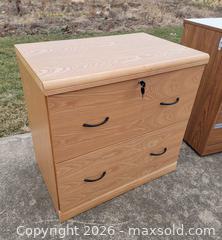 MaxSold Auction: Wooden Storage Cabinet w/ Key & Office Arm Chair - East Cocalico Township (Pennsylvania, USA) SELLER MANAGED Downsizing Online Auction - Stevens Road                   