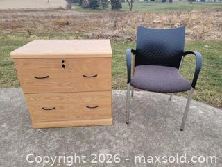MaxSold Auction: Wooden Storage Cabinet w/ Key & Office Arm Chair - East Cocalico Township (Pennsylvania, USA) SELLER MANAGED Downsizing Online Auction - Stevens Road                   