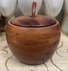 MaxSold Auction: Fabulous  Mid Century Maple Wood Banded Ice Bucket with Liner Cookie Box by Baribocraft Canada, 1960's MCM - Pickering (Ontario, Canada) PARTNER MANAGED Reseller Online Auction -  Granite Court