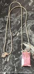 MaxSold Auction: Large Sterling Silver 925  Necklace with Rectangular Pink Crystal Pendant - Pickering (Ontario, Canada) PARTNER MANAGED Reseller Online Auction -  Granite Court
