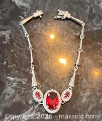 MaxSold Auction: Lovely Rhinestone 7.5” Sterling Silver 925 Red Stone CZ Art Deco Style Bracelet  - Pickering (Ontario, Canada) PARTNER MANAGED Reseller Online Auction -  Granite Court