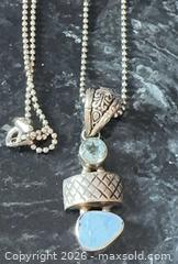 MaxSold Auction: Sterling Silver Modern 925 Heavy Opalite & Aquamarine Dangle Pendant Necklace - Pickering (Ontario, Canada) PARTNER MANAGED Reseller Online Auction -  Granite Court