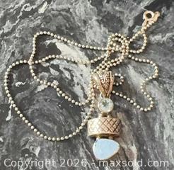 MaxSold Auction: Sterling Silver Modern 925 Heavy Opalite & Aquamarine Dangle Pendant Necklace - Pickering (Ontario, Canada) PARTNER MANAGED Reseller Online Auction -  Granite Court