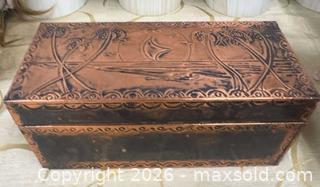 MaxSold Auction: Vintage Art Deco Style Embossed Copper Covered Jewelry/Trinket Box Tropical Carving - Pickering (Ontario, Canada) PARTNER MANAGED Reseller Online Auction -  Granite Court