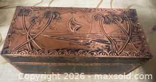 MaxSold Auction: Vintage Art Deco Style Embossed Copper Covered Jewelry/Trinket Box Tropical Carving - Pickering (Ontario, Canada) PARTNER MANAGED Reseller Online Auction -  Granite Court