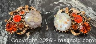 MaxSold Auction: Vintage Colorful 1960s Mid Century Costume Clip-On Earrings with Orange Glass Cabochons Crystals - Pickering (Ontario, Canada) PARTNER MANAGED Reseller Online Auction -  Granite Court