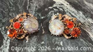 MaxSold Auction: Vintage Colorful 1960s Mid Century Costume Clip-On Earrings with Orange Glass Cabochons Crystals - Pickering (Ontario, Canada) PARTNER MANAGED Reseller Online Auction -  Granite Court
