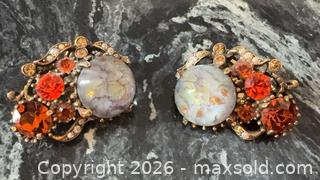 MaxSold Auction: Vintage Colorful 1960s Mid Century Costume Clip-On Earrings with Orange Glass Cabochons Crystals - Pickering (Ontario, Canada) PARTNER MANAGED Reseller Online Auction -  Granite Court