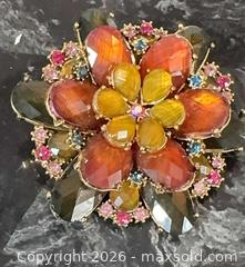 MaxSold Auction: Vintage Extra Large Floral Gold-Tone Glass Stone Brooch/Pin Rhinestones  - Pickering (Ontario, Canada) PARTNER MANAGED Reseller Online Auction -  Granite Court