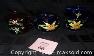 MaxSold Auction: 3 Piece Tea Set and Cream / Sugar Set Black with Flowers - New Westminster (British Columbia, Canada) SELLER MANAGED Downsizing Online Auction - Eighth Street