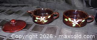 MaxSold Auction: 3 Piece Tea Set and Cream / Sugar Set Black with Flowers - New Westminster (British Columbia, Canada) SELLER MANAGED Downsizing Online Auction - Eighth Street